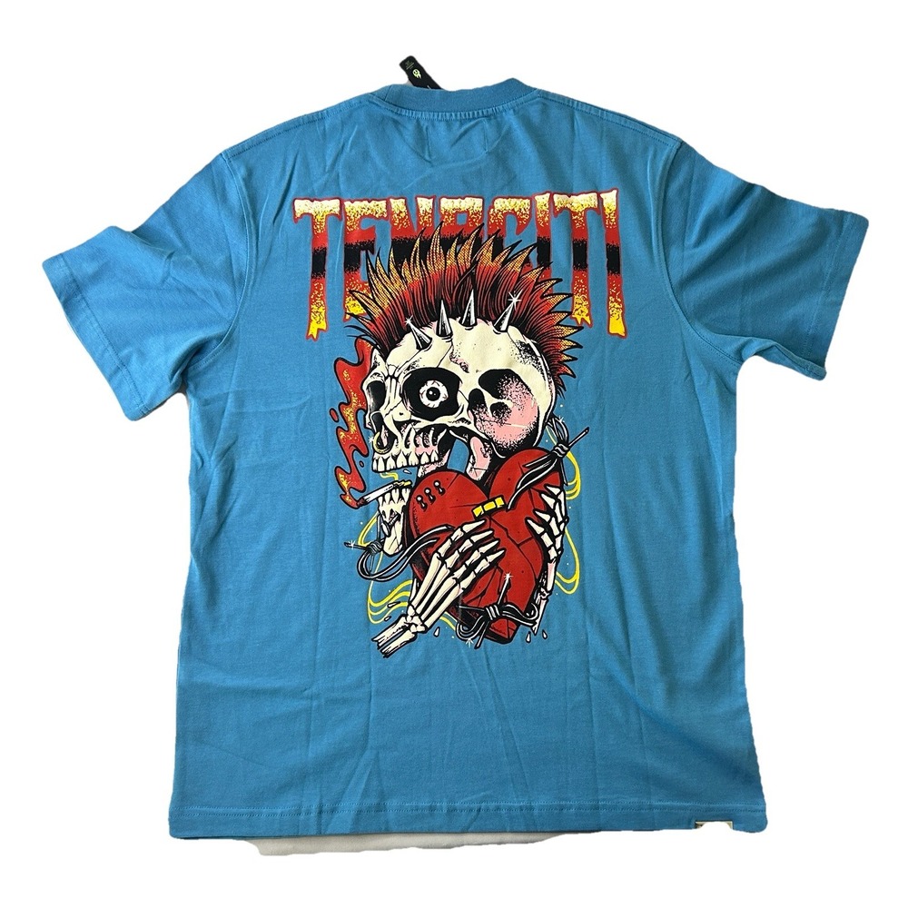 Tenaciti Skeleton Heart Blue Shirt Mens Medium Puff Print Streetwear Tee